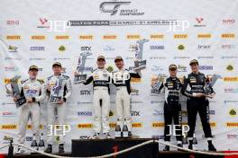 Podium of #6 Ian Loggie / Phil Keen - 2 Seas Motorsport Mercedes-AMG GT3 Evo and #63 Rob Collard / Ricky Collard - Barwell Motorsport Lamborghini Huracan GT3 Evo and #78 Alex Martin / Sandy Mitchell - Barwell Motorsport Lamborghini Huracan GT3 Evo