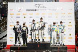 Podium fo #90 Jack Brown / Zac Meakin - Optimum Motorsport McLaren Artura GT4 and #47 Marc Warren / William Orton - Forsetti Motorsport Aston Martin Vantage AMR GT4 and #17 Harry George / Luca Hopkinson - RAM Racing Mercedes-AMG GT4