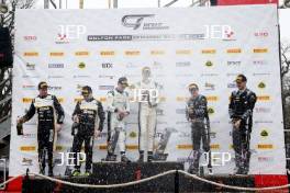 Podium of #90 Jack Brown / Zac Meakin - Optimum Motorsport McLaren Artura GT4 and #7 Mikey Porter / Jamie Day - Forsetti Motorsport Aston Martin Vantage AMR GT4 Evo and #61 Erik Evans / Marco Signoretti - Academy Motorsport Ltd Ford Mustang GT4 2024