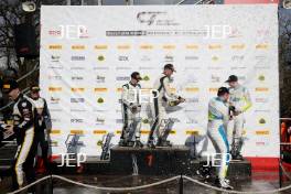 Podium fo #90 Jack Brown / Zac Meakin - Optimum Motorsport McLaren Artura GT4 and #47 Marc Warren / William Orton - Forsetti Motorsport Aston Martin Vantage AMR GT4 and #17 Harry George / Luca Hopkinson - RAM Racing Mercedes-AMG GT4