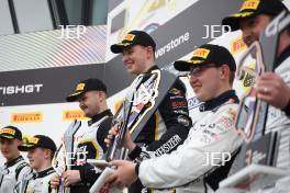 GT4 Overall Podium (l-r) #7 Mikey Porter / Jamie Day - Forsetti Motorsport Aston Martin Vantage AMR GT4 Evo, #90 Jack Brown / Zac Meakin - Optimum Motorsport McLaren Artura GT4, #20 Ian Duggan / Gordie Mutch - Mahiki Racing Lotus Emira GT4