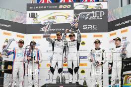 GT4 Pro-Am Podium (l-r) #31 Charles Dawson / Seb Morris - Team Parker Racing Mercedes-AMG GT4, #20 Ian Duggan / Gordie Mutch - Mahiki Racing Lotus Emira GT4, #47 Marc Warren / William Orton - Forsetti Motorsport Aston Martin Vantage AMR GT4