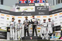 GT4 Overall Podium (l-r) #7 Mikey Porter / Jamie Day - Forsetti Motorsport Aston Martin Vantage AMR GT4 Evo, #90 Jack Brown / Zac Meakin - Optimum Motorsport McLaren Artura GT4, #20 Ian Duggan / Gordie Mutch - Mahiki Racing Lotus Emira GT4