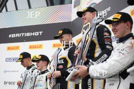 GT4 Overall Podium (l-r) #7 Mikey Porter / Jamie Day - Forsetti Motorsport Aston Martin Vantage AMR GT4 Evo, #90 Jack Brown / Zac Meakin - Optimum Motorsport McLaren Artura GT4, #20 Ian Duggan / Gordie Mutch - Mahiki Racing Lotus Emira GT4