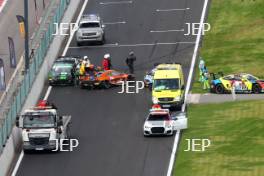 #8 Richard Neary / Sam Neary - Team Abba Racing Mercedes-AMG GT3 Evo, #67 Simon Orange / Tom Roche - Orange Racing by JMH McLaren 720S GT3 Evo and #22 Carl Cavers / Lewis Plato - Century Motorsport BMW M4 GT3 crash at the start of the race