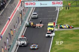 #8 Richard Neary / Sam Neary - Team Abba Racing Mercedes-AMG GT3 Evo, #67 Simon Orange / Tom Roche - Orange Racing by JMH McLaren 720S GT3 Evo and #22 Carl Cavers / Lewis Plato - Century Motorsport BMW M4 GT3 crash at the start of the race