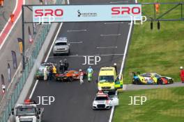 #8 Richard Neary / Sam Neary - Team Abba Racing Mercedes-AMG GT3 Evo, #67 Simon Orange / Tom Roche - Orange Racing by JMH McLaren 720S GT3 Evo and #22 Carl Cavers / Lewis Plato - Century Motorsport BMW M4 GT3 crash at the start of the race