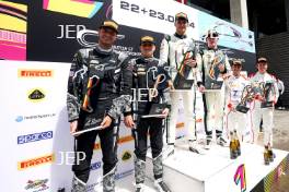 GT4 Silver Cup Podium (l-r) #61 Erik Evans / Marco Signoretti - Academy Motorsport Ltd Ford Mustang GT4 2024, #7 Mikey Porter / Jamie Day - Forsetti Motorsport Aston Martin Vantage AMR GT4 Evo, #11 Adam Hatfield / Alex Walker - Paddock Motorsport McLaren Artura GT4