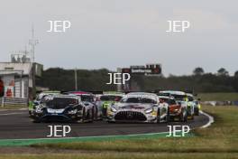 Start of Racae 2 #78 Alex Martin / Sandy Mitchell - Barwell Motorsport Lamborghini Huracan GT3 Evo leads #6 Ian Loggie / Phil Keen - 2 Seas Motorsport Mercedes-AMG GT3 Evo