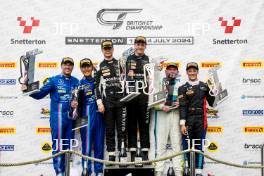 Race 2 GT3 Overall Podium (l-r) #18 Kevin Tse / Maximilian Goetz - 2 Seas Motorsport Mercedes-AMG GT3 Evo, #78 Alex Martin / Sandy Mitchell - Barwell Motorsport Lamborghini Huracan GT3 Evo, #15 John Ferguson / Max Hesse - RAM Racing BMW M4 GT3