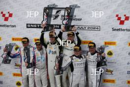 Race 2 GT4 Pro-Am Podium (l-r) #31 Charles Dawson / Seb Morris - Team Parker Racing Mercedes-AMG GT4, #47 Marc Warren / William Orton - Forsetti Motorsport Aston Martin Vantage AMR GT4, #20 Ian Duggan / Gordie Mutch - Mahiki Racing Lotus Emira GT4