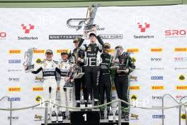 Race 1 GT3 Overall Podium (l-r) #63 Rob Collard / Ricky Collard - Barwell Motorsport Lamborghini Huracan GT3 Evo, #78 Alex Martin / Sandy Mitchell - Barwell Motorsport Lamborghini Huracan GT3 Evo, #8 Richard Neary / Sam Neary - Team Abba Racing Mercedes-AMG GT3 Evo