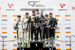 Race 2 GT4 Silver Cup Podium (l-r) #7 Mikey Porter / Jamie Day - Forsetti Motorsport Aston Martin Vantage AMR GT4 Evo, #90 Jack Brown / Zac Meakin - Optimum Motorsport McLaren Artura GT4, #61 Erik Evans / Marco Signoretti - Academy Motorsport Ltd Ford Mustang GT4 2024