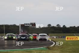 Start of Racae 2 #78 Alex Martin / Sandy Mitchell - Barwell Motorsport Lamborghini Huracan GT3 Evo leads #6 Ian Loggie / Phil Keen - 2 Seas Motorsport Mercedes-AMG GT3 Evo