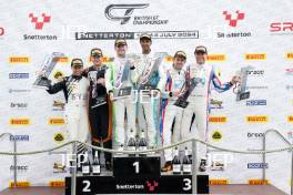 Race 1 GT4 Overall Podium (l-r) #56 Freddie Tomlinson / Aston Millar - DTO Motorsport Ginetta G56 GT4 Evo, #71 Ravi Ramyead / Charlie Robertson - Century Motorsport BMW M4 GT4, #31 Charles Dawson / Seb Morris - Team Parker Racing Mercedes-AMG GT4