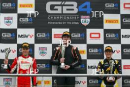 GB4 Race 2 Podium #16 Linus Granfors - Fortec Motorsport  #88 Lucas Blakeley - KMR Sport  #21 Alisha Palmowski - Elite Motorsport