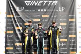 Podium Race 1 #50 Charlie Hart - Elite Motorsport Ginetta Junior #25 Ethan Jeff-Hall - R Racing Ginetta Junior #35 Isaac Phelps - Elite Motorsport Ginetta Junior