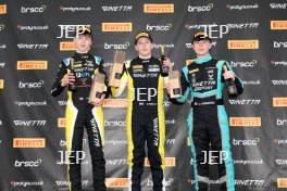 Podium #50 Charlie Hart - Elite Motorsport Ginetta Junior #35 Isaac Phelps - Elite Motorsport Ginetta Junior  #90 Chase Fernandez – E3 Sport Ginetta Junior