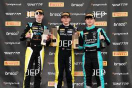 Podium #50 Charlie Hart - Elite Motorsport Ginetta Junior #35 Isaac Phelps - Elite Motorsport Ginetta Junior #90 Chase Fernandez – E3 Sport Ginetta Junior