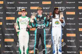 Podium #18 Torrin Byrne - Pace Performance Ginetta Junior #70 Jude Peters - E3 Sport Ginetta Junior #21 Jovarni Cassel Joseph - MDD Racing Ginetta Junior