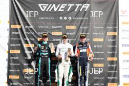 Podium Race 1 #70 Jude Peters - E3 Sport Ginetta Junior #18 Torrin Byrne - Pace Performance Ginetta Junior #45 Jack Robinson - Fox Motorsport Ginetta Junior