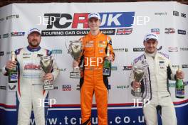 Race 1 podium (l-r) Carl Boardley - CBM with Hart GT Cupra Leon Competicion TCR, Viktor Andersson - Pro Alloys Racing Lynk & Co 03 TCR, Adam Shepherd - Area Motorsport with Shepherd Motors Cupra Leon Competicion TCR