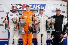 Race 1 podium (l-r) Carl Boardley - CBM with Hart GT Cupra Leon Competicion TCR, Viktor Andersson - Pro Alloys Racing Lynk & Co 03 TCR, Adam Shepherd - Area Motorsport with Shepherd Motors Cupra Leon Competicion TCR, Will Beech - Capture Motorsport Volkswagen Golf GTI TCR