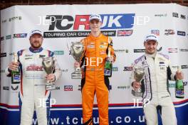 Race 1 podium (l-r) Carl Boardley - CBM with Hart GT Cupra Leon Competicion TCR, Viktor Andersson - Pro Alloys Racing Lynk & Co 03 TCR, Adam Shepherd - Area Motorsport with Shepherd Motors Cupra Leon Competicion TCR